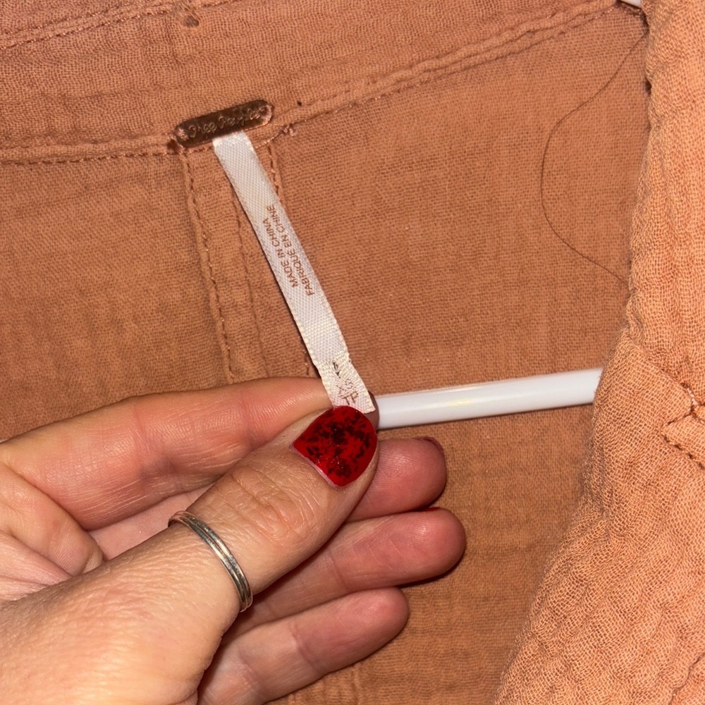 Free People All About The Feels Textured Cotton Peach Coral Button Down XS - Picture 6 of 6